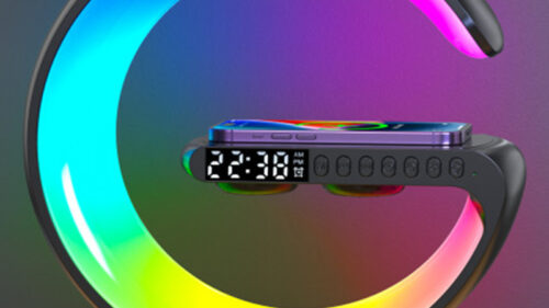 G-Shaped LED Lamp with Bluetooth Speaker & Wireless Charger