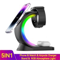 a8ca917f-dc02-4db7-bd4e-9f7b2e6e1471.jpg 4 In 1 Magnetic Wireless Charger Fast Charging For Smart Phone Atmosphere Light Charging Station For Airpods Pro I-phone Watch